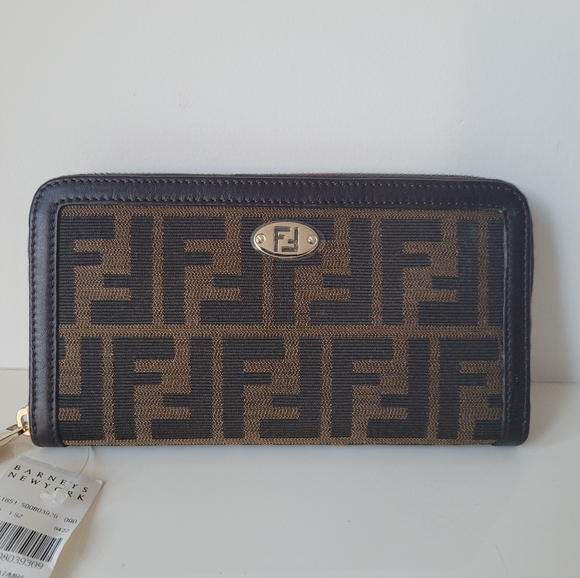 Fendi Handbags - FENDI Tobacco Zucca Canvas Zip Around Wallet